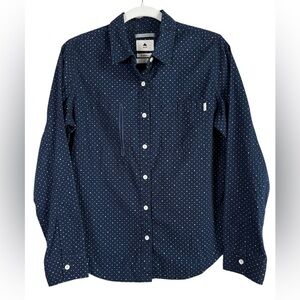 Burton Women’s Polka Dots Navy Blue White Long Sleeve Button Up Top Size Large